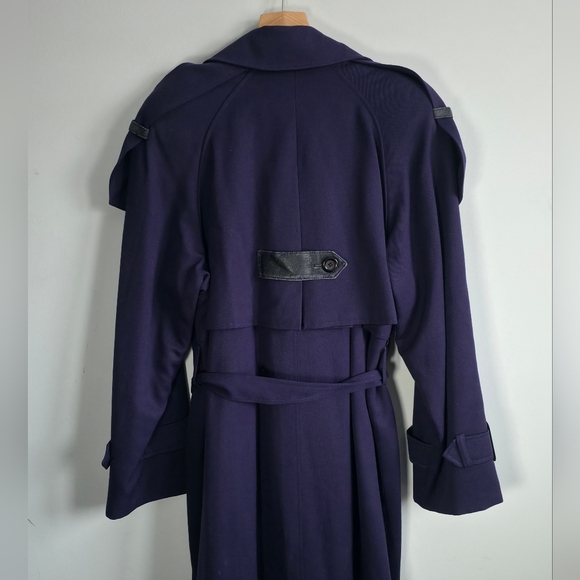 HOLLY’S Saxonia 100% Virgin Wool Long Trench Coat Purple Belted Vintage England - Picture 6 of 14
